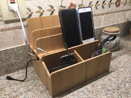 Amazon Com Mobilevision Bamboo Charging Station Stand Multi Device Organizer Charging Dock W Extension Compartm Desktop Storage Storage Accessories Storage