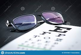 Eye Test And Sight Exam Concept Glasses On Letter Chart