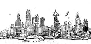 Black And White Cityscape Cartoon Gotham City Skyline Batman Dc Comics Comic Book Art By Eliot R Brown Gotham City Skyline Gotham City Gotham