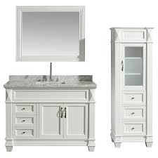 Design Element 48 In W X 22 In D Bath Vanity In White With Marble Vanity Top In White With White Basin Mirror And Linen Cabinet Dec059b W Wt Cab059 W The H In 2020