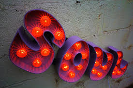 Soul Curved 32 Wide 11 High Purple With Orange Neon Light Bulbs Neon Lighting Bulb Handmade