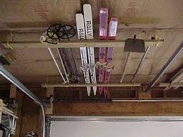 Every available corner is filled with an assortment of even if storage space is available in the rafters, it is inconvenient to access the items in storage. Garage Ski Storage Diy Or Prebuilt Ski Storage Overhead Storage Garage Storage