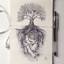 Tree Pen Drawing Tree Pen Drawing Arbre Stylo Dessin Sketch Croquis Nature Child Enfant Racine Roots Pen Illustration Art Drawings Ink Pen Art