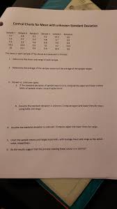 Solved Control Chart For Mean With Unknown Standard Devia