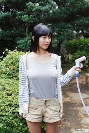 nipples through clothing, Asian, women, Matsuri Kiritani, women outdoors,  nipple bulge, long hair, model, dark hair, looking away, no bra, outdoors,  portrait display, Japanese, Graphis, grey shirt, shorts, nature, boobs |  1278x1920