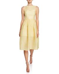 Halston Sleeveless High Neck Striped Organza Fit And Flare Dress Flare Dress Dresses Fit And Flare Dress