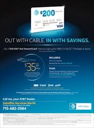 I hope this information helps! Get A 200 At T Visa Reward Card Satellite Services North