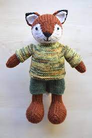 Knitted Fox Boy Set In Suit Hand Knit Stuffed Clothed Animal Etsy In 2020 Knitted Stuffed Animals Little Cotton Rabbits Knitted Animals