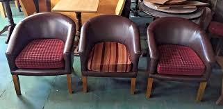 Set Of 3 Brown Tub Chairs Home Club Fabric Seat Leather Pub Bar Tubchairs Fabric Seat Chair Leather Seat