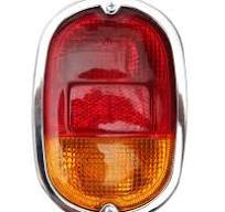 TAIL LIGHT, COMPLETE DUAL BULB HOUSING, RED / AMBER LENS WITH CHROME RING &  SEAL, BUS 1962-71