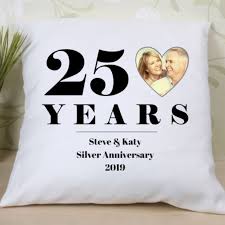 25th wedding anniversary gift, personalized silver anniversary gift for parents, tandem bicycle art print, mindfulness gift, couples gift. Personalised 25th Wedding Anniversary Photo Cushion The Gift Experience