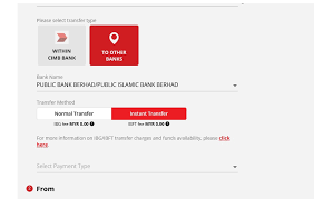 Kindly check the type of accounts accepted by myclear (for ibg) or meps (for ibft). Instant Transfer Duitnow Interbank Giro Ibg