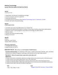 Medical Terminology Lesson Plan The Week Of 2 18 15