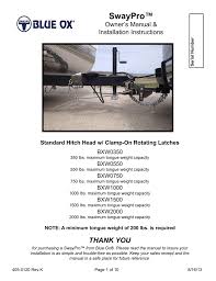 Blue Ox Swaypro Weight Distribution Sway Control Manualzz