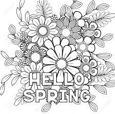See more ideas about coloring pages, coloring books, colouring pages. Hello Spring Coloring Page With Beautiful Flowers Black And Royalty Free Cliparts Vectors And Stock Illustration Image 125954849