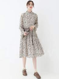 ファッション通販 fashion banmoon dorew花柄レディースファッション着瘦せひざ丈長袖スタンドカラー大振り子ワンピース大人banmoon 商品番号 13657656 ワンピース ファッション レディース 大人ワンピース