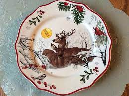 Better Homes And Gardens Resting Deer Cardinal Heritage Salad Plates Christmas Christmas Plates Better Homes And Garden Plates For Sale