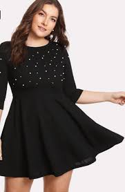 Découvrez les robes grande taille avec asos. Robe Grande Taille Noir Col Rond Et Perles Manches Longues