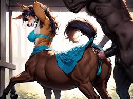 Side View, 馬, Female Centaur Half Size Of Male Lifting Tail Sex From Behind  Anal Cock