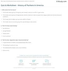 Quiz Worksheet History Of Puritans In America Study Com
