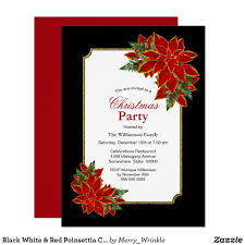 Black White Red Poinsettia Christmas Party Invitation Zazzle Com Holiday Party Invitations Christmas Party Invitations White Christmas Party