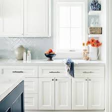 light blue herringbone kitchen wall