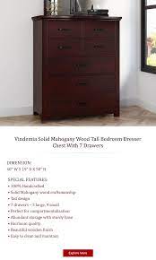 Each dresser is carefully crafted with a unique design point of view and is made in the united states from the finest domestically sourced and. Vindemia Solid Mahogany Wood Tall Bedroom Dresser Chest With 7 Drawers Bedroom Dressers Boys Bedroom Furniture Sets Dresser Design