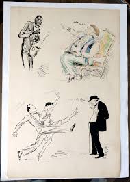 Here's what happened when 12 random people took turns drawing and describing, starting with the prompt the jazz it's like the telephone game, but with drawing. Artist Georges Goursat Sem White Bottoms Charleston Jazz Age Ca 1920