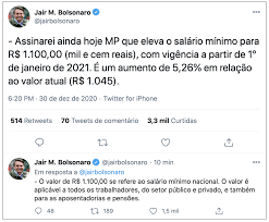 É o menor valor que o empregador pode pagar aos seus funcionários e o menor valor que. Salario Minimo Sera De R 1 100 Em 2021 Diz Bolsonaro Poder360