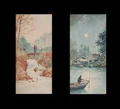 KIYOSHI SHIMIZU - 'Day & Night' - Pair of Watercolor  Paintings - U.S.A. - C.1925 | eBay