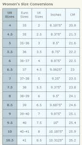 Shoe Size Conversion Chart Women Girls Clothing Stores