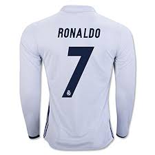 Real's white kit includes a the white kit is offset with a blue trim on the sleeves with the adidas stripes moved from their usual position too. Ronaldo 7 Real Madrid Men S Long Sleeve Home Jersey 2016 17 Us Size L Buy Online In Aruba At Aruba Desertcart Com Productid 34467600