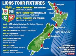 Kicking off in whangarei, the lions will play 10 matches including three tests. Lions Fixtures 2017 British And Irish Lions Tour Matches Daily Mail Online