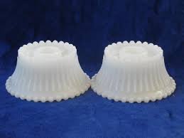 This set is in excellent. Ribs Beads Beaded Edge Pattern Pair Vintage Milk Glass Candle Holders