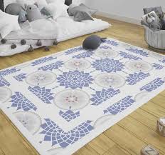 Teppich, 140 x 200 cm, blau. Vinylteppich Mandala Blaue Fliesen Tenstickers