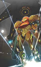 Safebooru 1girl Arm Cannon Armor Armored Boots Arms At Sides Boots Breastplate Closed Eyes Feet Out Of Frame Full Armor Gaun Metroid Samus Metroid Samus Aran
