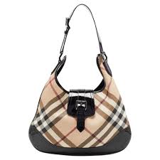 Burberry Black/Beige Nova Check PVC and Patent Leather Brooke Hobo For Sale  at 1stDibs
