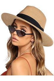 Amazon.com: FURTALK Sombreros de paja de verano para mujer, sombrero de  playa Panamá Fedora de ala ancha con cordón de viento UPF 80+, Negro