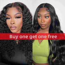BOGO Buy one get one free】 Color 1B# 13*4 Lace Frontal Wigs Deep Curly 130%  Density Top Quality Virgin Human Hair --Virgin Human Hair Extensions ,  Virgin Hair Fantasy