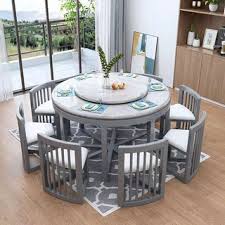 This patio teak dining table can be used as a 4, 6 or 8 person set. Large 8 Seater Marble Solid Wood Round Dining Table Living Room Furniture Combination Shopee Malaysia
