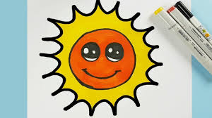 Very Easy To Draw A Cute Cartoon Sun Step By Step And Color For Kids H Easy Drawings Cartoon Sun Cute Cartoon