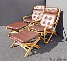 Pair Vintage Mid Century Bamboo Rattan Bentwood Recline Chairs W Ottomans Chair Vintage Rattan Furniture Rattan