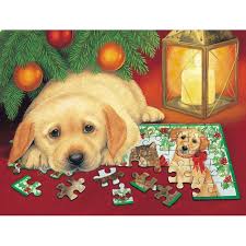 Puzzle de 500 pièces représentant un chiot golden retriever allongé sur un petit transat.nombre de pièces : Xxl Pieces A Puzzle For Christmas Sunsout 59406 500 Pieces Jigsaw Puzzles Christmas Jigsaw Puzzle