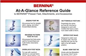 Bernina At A Glance Reference Guide To Bernina Presser Feet