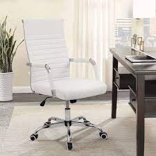 Walnew Mid Back Ribbed Office Chair With Pu Leather White Walmart Com White Desk Chair Office Chair White Office Chair