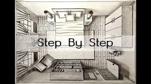 How To Draw A Bedroom In One Point Perspective Bird S Eye Step By Step Drawing A Bed One Point Perspective Perspective Drawing Architecture Perspective Sketch