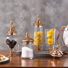 Various styles and sizes at wonderfully low prices. Clear Glass Apothecary Jars With Metallic Copper Tone Lids 4pcs Mygift