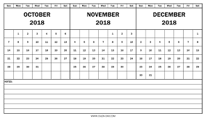 2018 Calendar October November December Print Calendar August Calendar December Printable