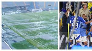 Millonarios y Junior, atentos por fuerte aguacero en Bogotá: así luce la cancha de El Campín antes del partido