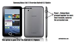 How to take a screenshot on a samsung galaxy device. How To Capture Screenshot In Samsung Galaxy Tab 2 7 0 Version After Jelly Bean 4 1 1 Update Android Advices
